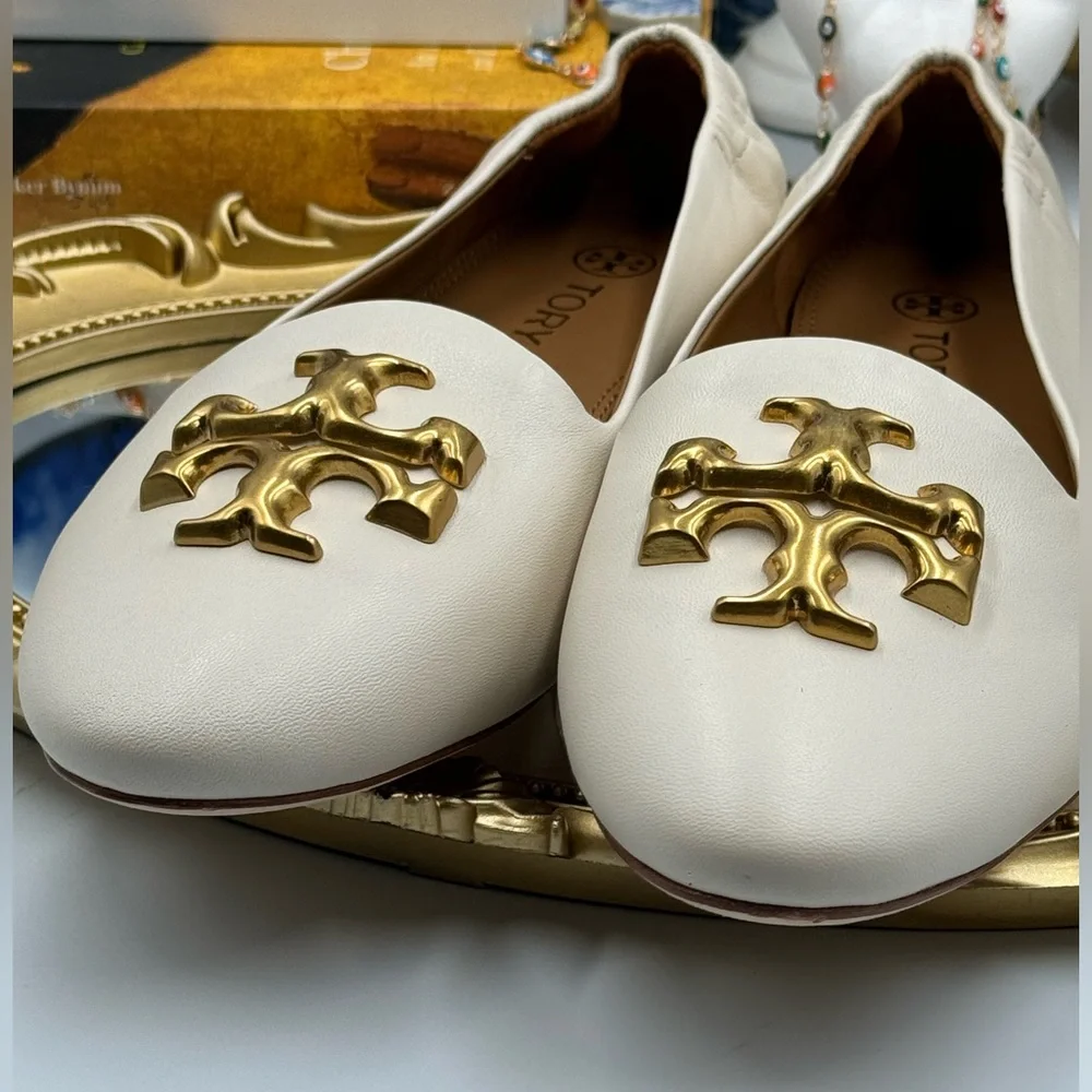 🆕 TORY BURCH 🧿 NWOB Eleanor White Leather Smoking Slipper Loafers, Sz US 6